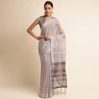 Doi Moi Blue Linen Digital Print Saree For Women (Purelinen Dust P77) 1