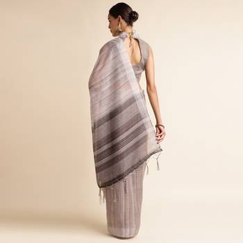 Doi Moi Blue Linen Digital Print Saree For Women (Purelinen Dust P77) 3