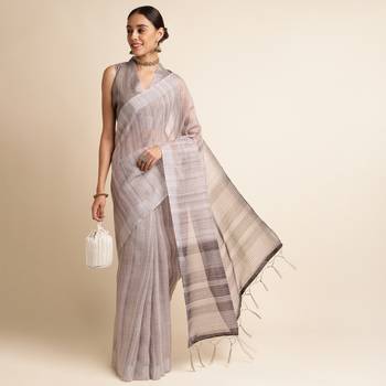 Doi Moi Blue Linen Digital Print Saree For Women (Purelinen Dust P77) 4