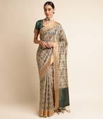Doi Moi Green Silk Blend Printed Saree For Women Khadisilk Green J1804/P753  