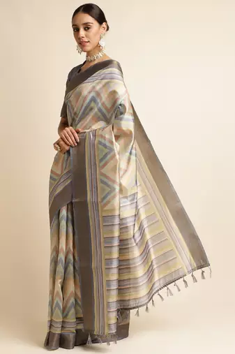 Doi Moi Green Organza Printed Saree For Women (Kajalsilk Green D660/P778)