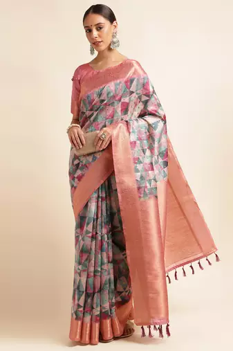 Doi Moi Purple Tussar Silk Printed Saree For Women (Tussarsilk Purple R2611/P730)