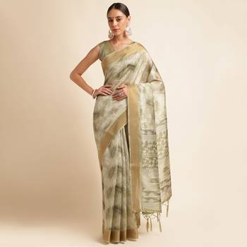 Doi Moi Green Silk Blend Printed Saree For Women Kajalsilk Green P714   1