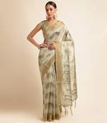 Doi Moi Green Silk Blend Printed Saree For Women Kajalsilk Green P714  