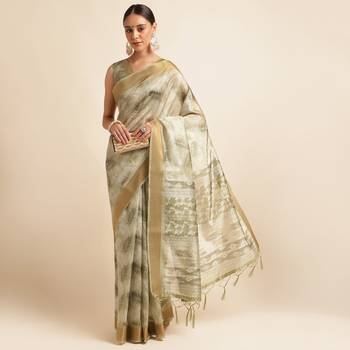 Doi Moi Green Silk Blend Printed Saree For Women Kajalsilk Green P714   4