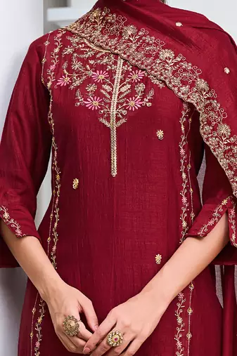  women kurta and trouser duppata set silk blend