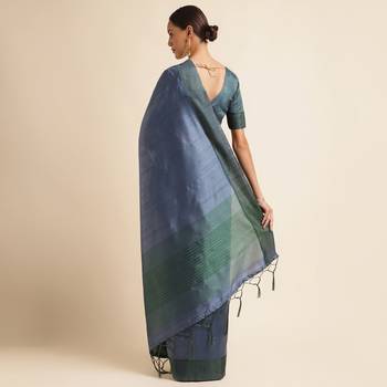 Doi Moi Blue Tussar Silk Printed Saree For Women (Finetussar Tealgreen D666) 3