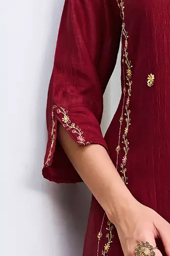  women kurta and trouser duppata set silk blend