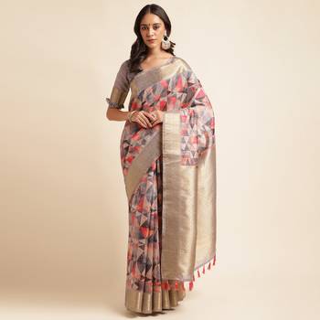 Doi Moi Orange Tussar Silk Printed Saree For Women (Tussarsilk Orange R2611/P730) 1