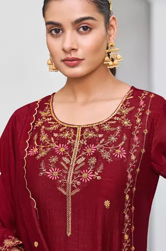  women kurta and trouser duppata set silk blend