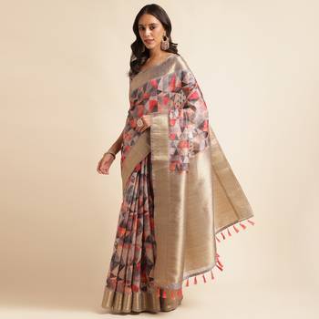 Doi Moi Orange Tussar Silk Printed Saree For Women (Tussarsilk Orange R2611/P730) 2