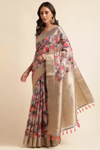 Doi Moi Orange Tussar Silk Printed Saree For Women (Tussarsilk Orange R2611/P730)