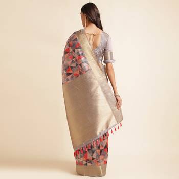 Doi Moi Orange Tussar Silk Printed Saree For Women (Tussarsilk Orange R2611/P730) 3