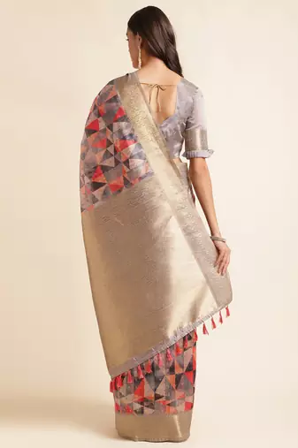 Doi Moi Orange Tussar Silk Printed Saree For Women (Tussarsilk Orange R2611/P730)