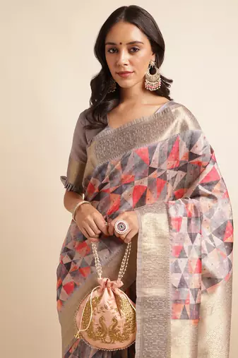 Doi Moi Orange Tussar Silk Printed Saree For Women (Tussarsilk Orange R2611/P730)