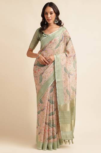 Doi Moi Multicolor Tussar Silk Printed Saree For Women (Tussarsilk Blue R2611/P730)