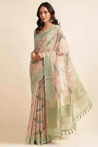 Doi Moi Multicolor Tussar Silk Printed Saree For Women (Tussarsilk Blue R2611/P730)