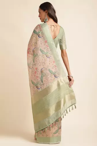 Doi Moi Multicolor Tussar Silk Printed Saree For Women (Tussarsilk Blue R2611/P730)