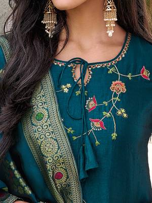  women kurta and trouser duppata set silk blend 3