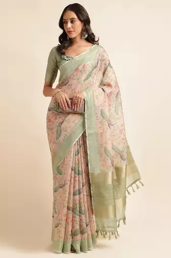 Doi Moi Multicolor Tussar Silk Printed Saree For Women (Tussarsilk Blue R2611/P730)