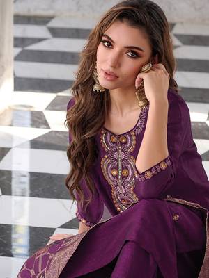  women kurta and trouser duppata set silk blend 3