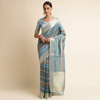 Doi Moi Blue Silk Blend Printed Saree For Women Upadasilk Blue R2642/P773   1