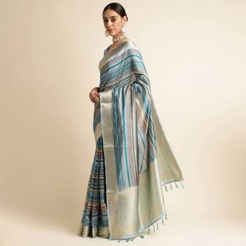 Doi Moi Blue Silk Blend Printed Saree For Women Upadasilk Blue R2642/P773   2