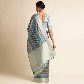 Doi Moi Blue Silk Blend Printed Saree For Women Upadasilk Blue R2642/P773   3