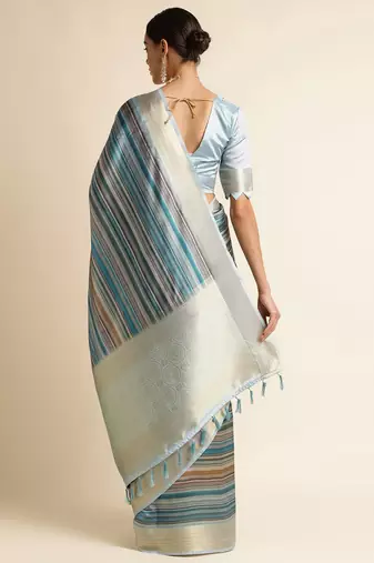 Doi Moi Blue Silk Blend Printed Saree For Women Upadasilk Blue R2642/P773  