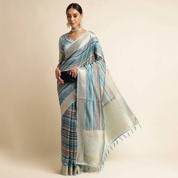 Doi Moi Blue Silk Blend Printed Saree For Women Upadasilk Blue R2642/P773   4