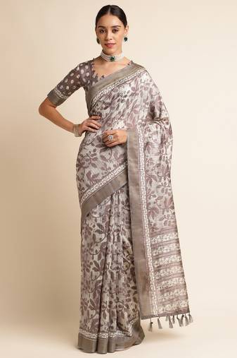 Doi Moi Green Silk Blend Printed Saree For Women Bonga Green D349/P782  