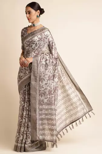 Doi Moi Green Silk Blend Printed Saree For Women Bonga Green D349/P782  