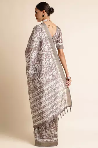 Doi Moi Green Silk Blend Printed Saree For Women Bonga Green D349/P782  