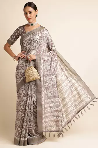 Doi Moi Green Silk Blend Printed Saree For Women Bonga Green D349/P782  