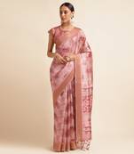 Doi Moi Pink Organza Printed Saree For Women (Kajalsilk Pink P714)