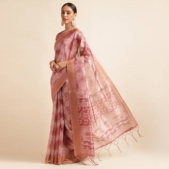 Doi Moi Pink Organza Printed Saree For Women (Kajalsilk Pink P714) 2