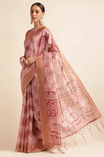 Doi Moi Pink Organza Printed Saree For Women (Kajalsilk Pink P714)