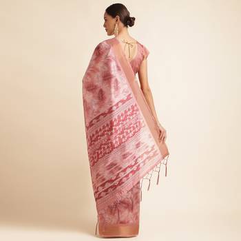 Doi Moi Pink Organza Printed Saree For Women (Kajalsilk Pink P714) 3