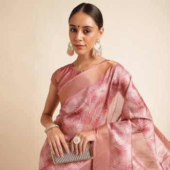 Doi Moi Pink Organza Printed Saree For Women (Kajalsilk Pink P714) 4