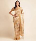 Doi Moi Mustard Organza Printed Saree For Women (Kajalsilk Mustard P714)