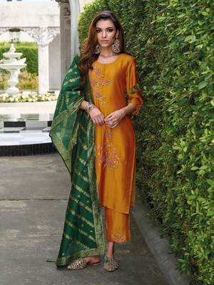  women kurta and trouser duppata set silk blend 1