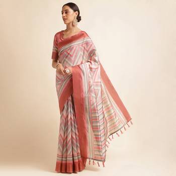 Doi Moi Pink Organza Printed Saree For Women (Kajalsilk Pink D660/P778) 2