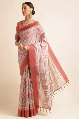 Doi Moi Pink Organza Printed Saree For Women (Kajalsilk Pink D660/P778)