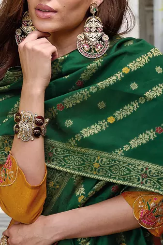  women kurta and trouser duppata set silk blend