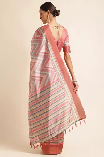 Doi Moi Pink Organza Printed Saree For Women (Kajalsilk Pink D660/P778)