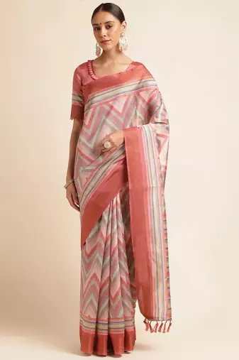 Doi Moi Pink Organza Printed Saree For Women (Kajalsilk Pink D660/P778)