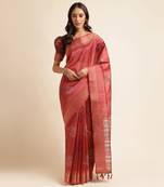 Doi Moi Red Silk Blend Printed Saree For Women Bonga Wine D621/P777  