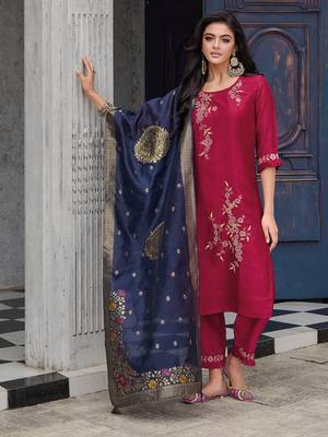  women kurta and trouser duppata set silk blend 1