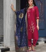 women kurta and trouser duppata set silk blend
