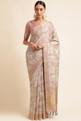 Doi Moi Brown Organza Digital Print Saree For Women (Zilmil Light Brown D298/P769)